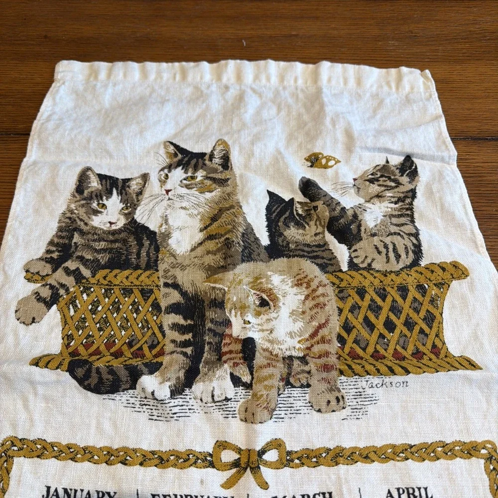 Vintage Linen Tea Towel Calendar 1972 Cats